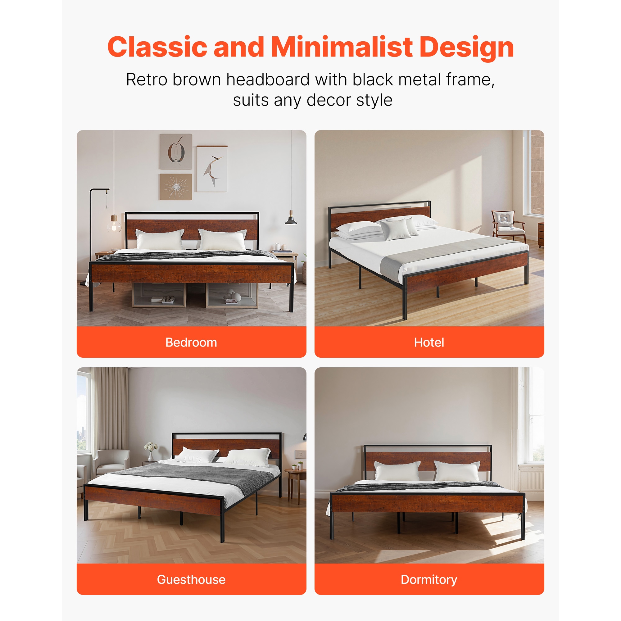 King Size Metal Platform Bed Frame With Headboard & Under-Bed Storage 14 Inch_voghion.com